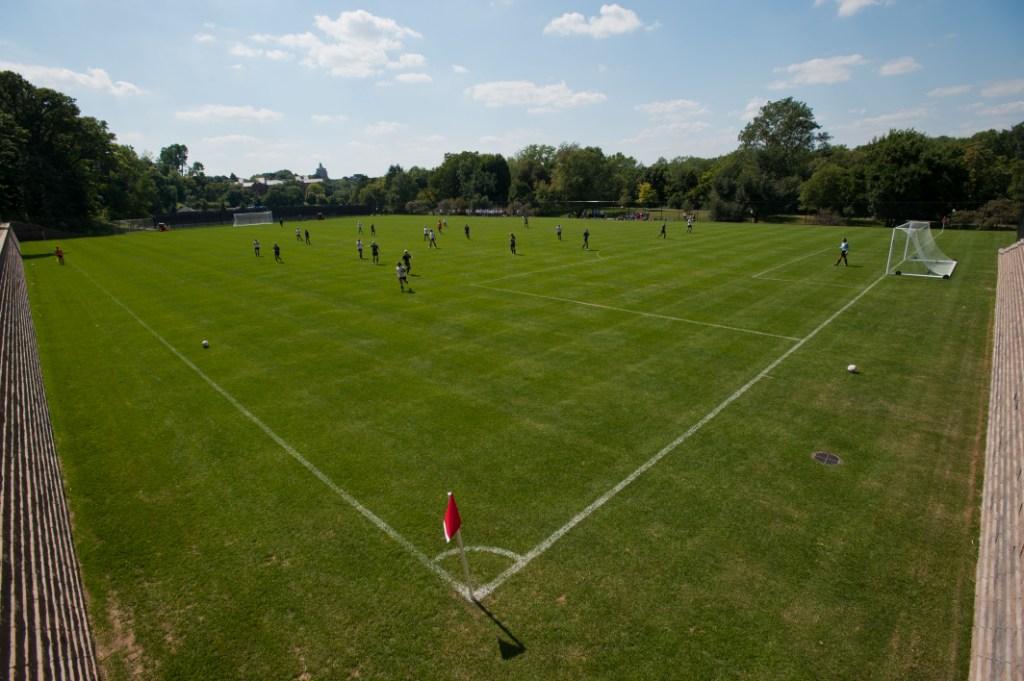 Students playing a game on North Field.